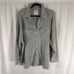 aerie Sweater Women's Medium Blue Waffled Collared Button Up Long Sleeve